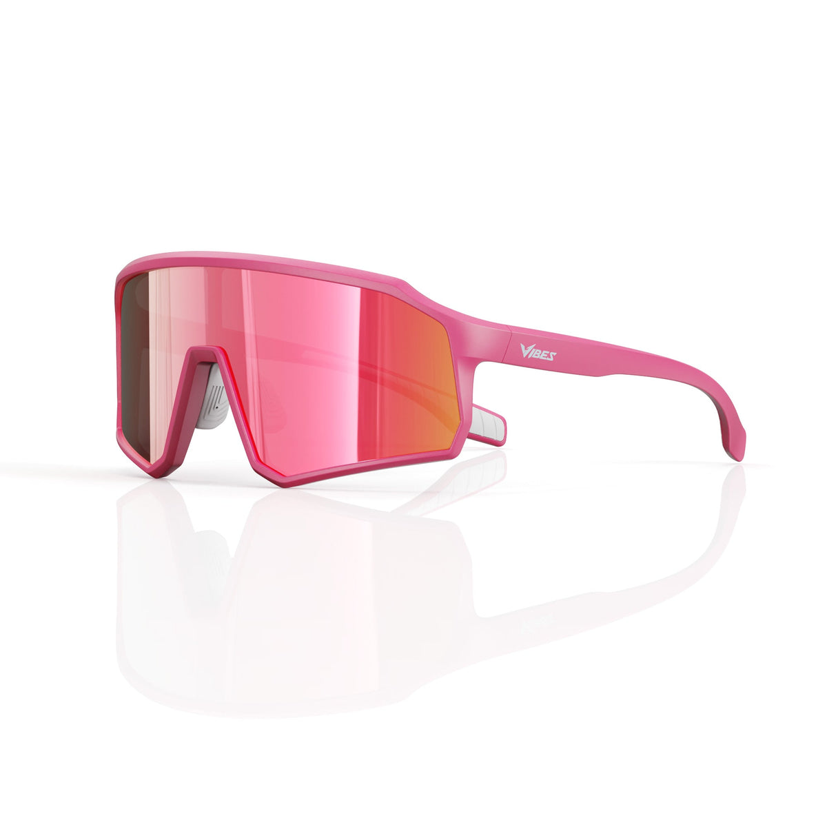 Brooklyn sport shield sunglasses in Pink / Pink, pink lens on pink frame, three-quarter view