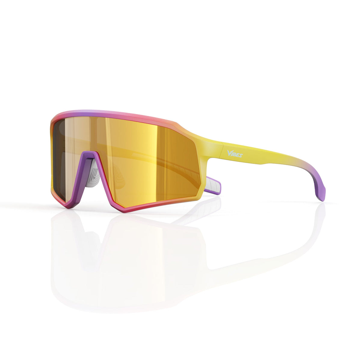 Brooklyn sport shield sunglasses in Grey / Yellow, grey lens on yellow frame, three-quarter view