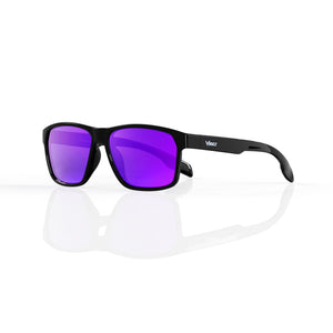 Delmar flat-top square sunglasses in Purple / Black, purple lens on black frame, three-quarter view