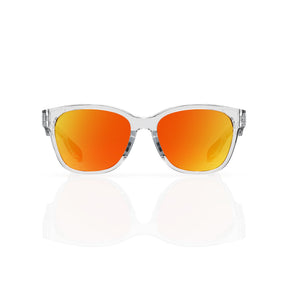 Delta 9 oversized round sunglasses in Orange / Clear, orange lens on clear frame, front view