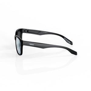 Delta 9 oversized round sunglasses in Grey / Black, grey lens on black frame, side view