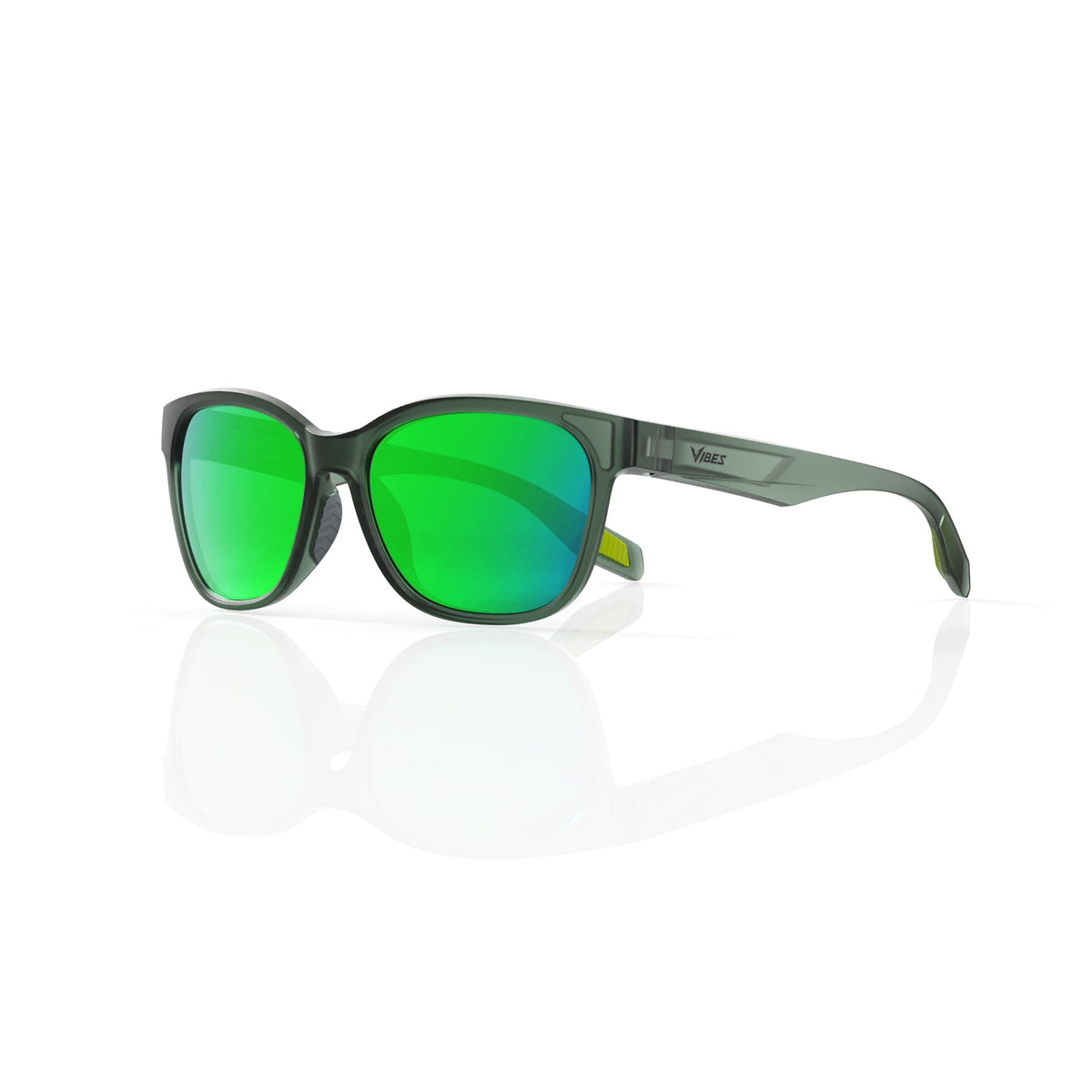 Delta 9 oversized round sunglasses in Green / Smoke Grey, green lens on smoke grey frame, three-quarter view