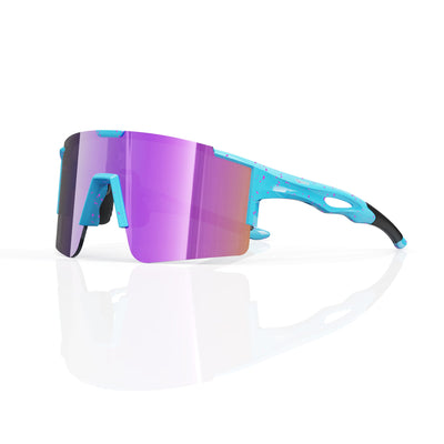 Dial Up sport shield sunglasses in Purple / White, purple lens on white frame, three-quarter view