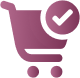 Purple shopping cart icon with a check mark on a white background