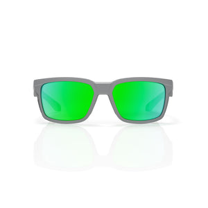 Flux sport wrap sunglasses in Green / Smoke Grey, green lens on smoke grey frame, front view