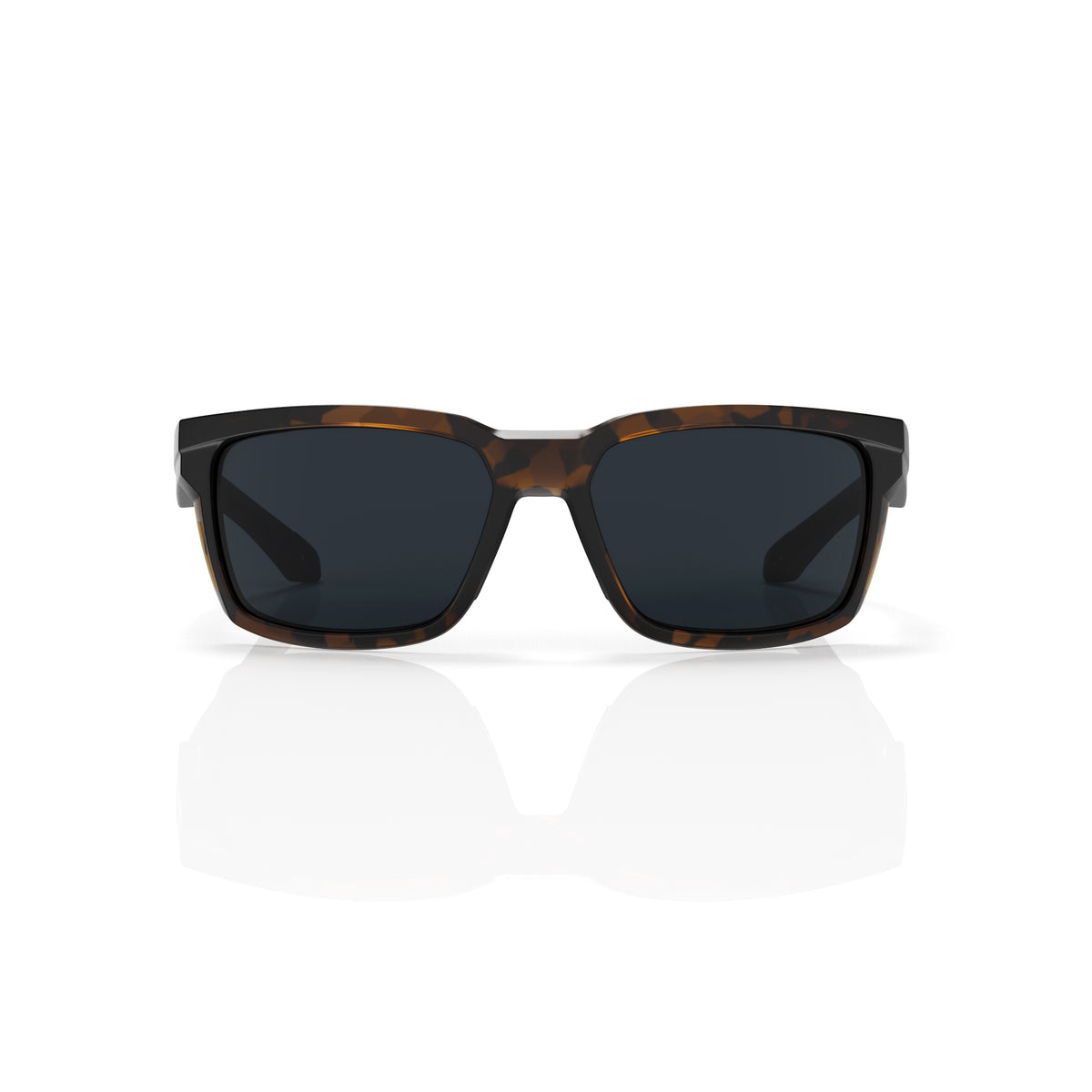 Flux sport wrap sunglasses in Black / Tortoise, black lens on tortoise frame, front view