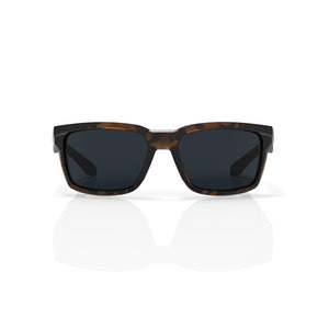 Flux sport wrap sunglasses in Black / Tortoise, black lens on tortoise frame, front view