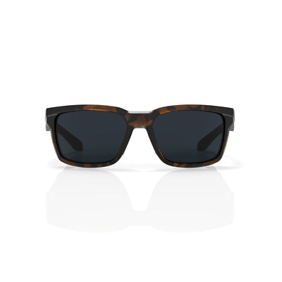 Flux sport wrap sunglasses in Black / Tortoise, black lens on tortoise frame, front view