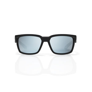 Flux sport wrap sunglasses in Grey / Black, grey lens on black frame, front view