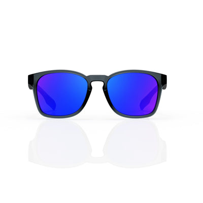 Loft square sunglasses in Purple / Black, purple lens on black frame, front view