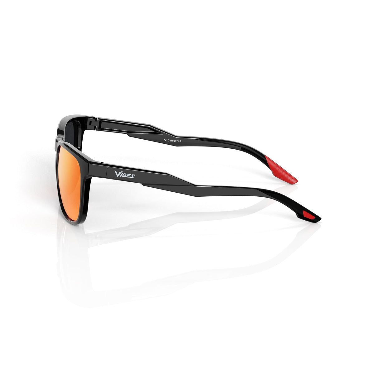 Marlow square sunglasses in Orange / Black, orange lens on black frame, side view