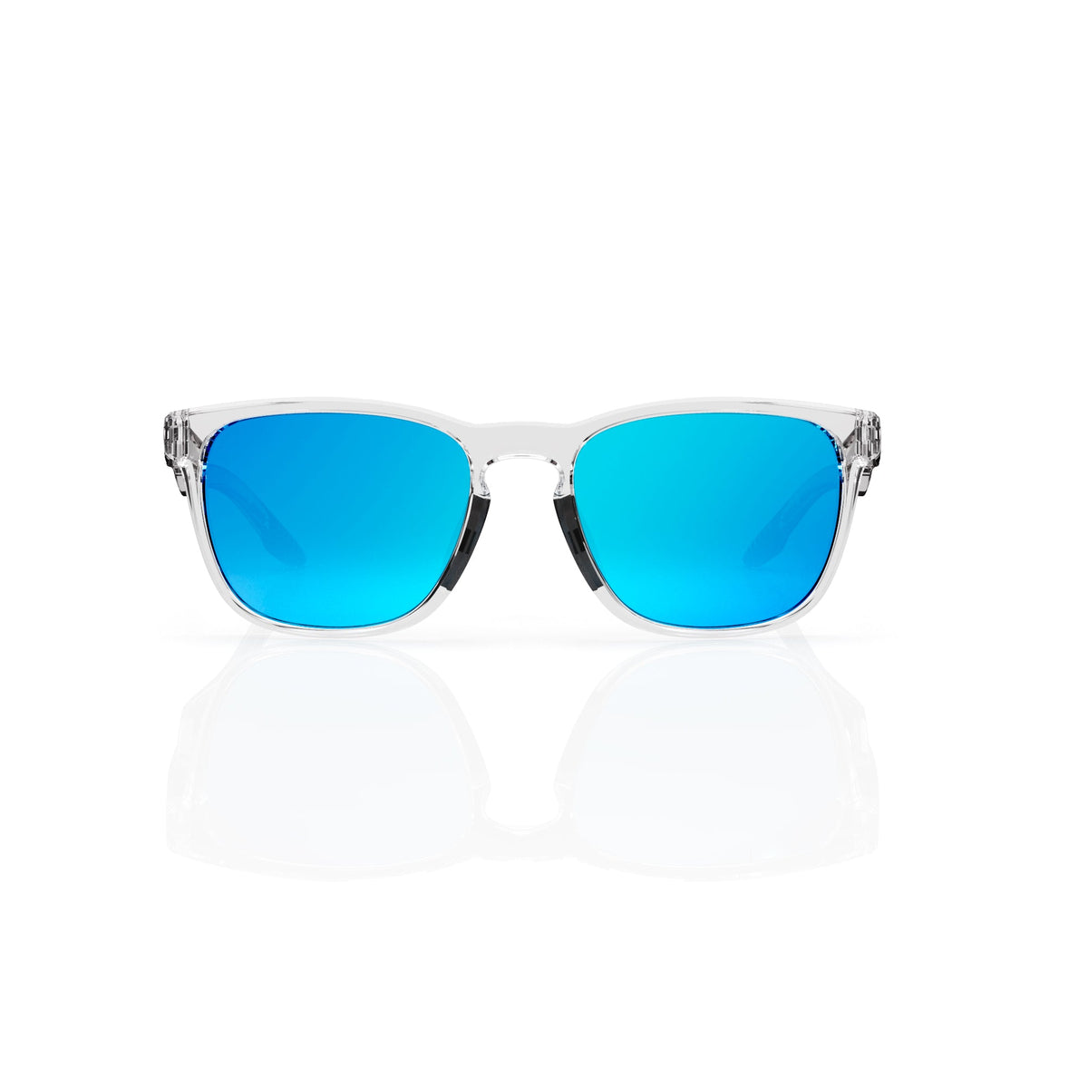 Marlow square sunglasses in Blue / Clear, blue lens on clear frame, front view