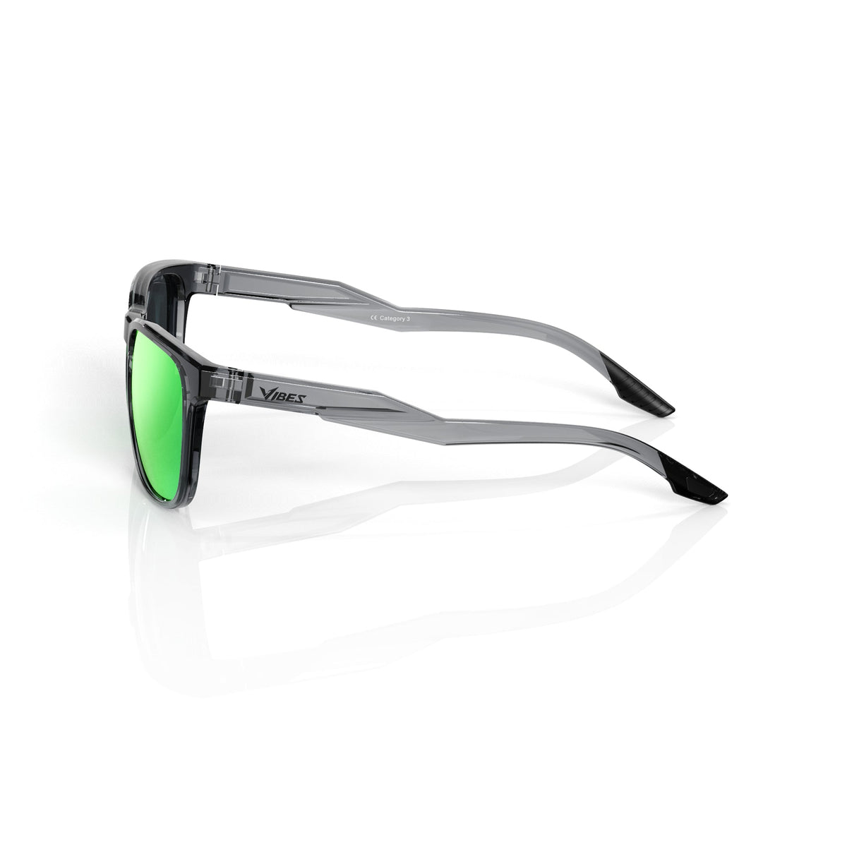 Marlow square sunglasses in Green / Smoke Grey, green lens on smoke grey frame, side view
