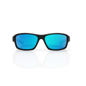 Nova sport wrap sunglasses in Blue / Black, blue lens on black frame, front view