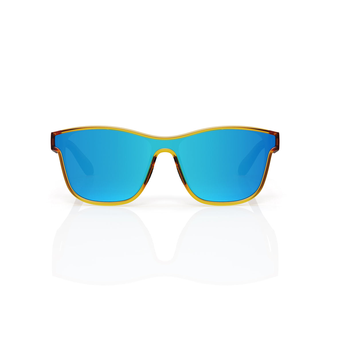 Radar performance wrap sunglasses in Blue / Yellow, blue lens on yellow frame, front view