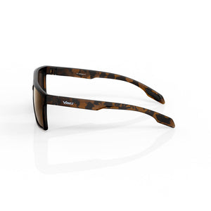 Sasha flat-top square sunglasses in Tea / Tortoise, tea lens on tortoise frame, side view