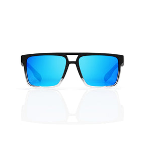 Sasha flat-top square sunglasses in Blue / Black/Clear, blue lens on black/clear frame, front view