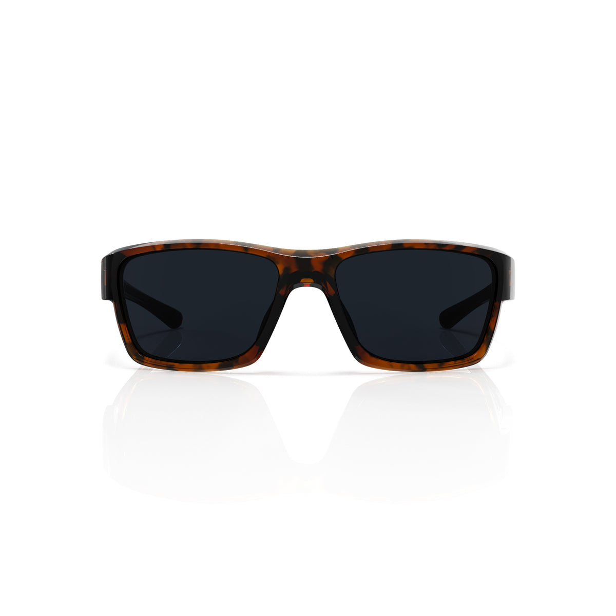 Specter slim wrap sunglasses in Black / Tortoise, black lens on tortoise frame, front view