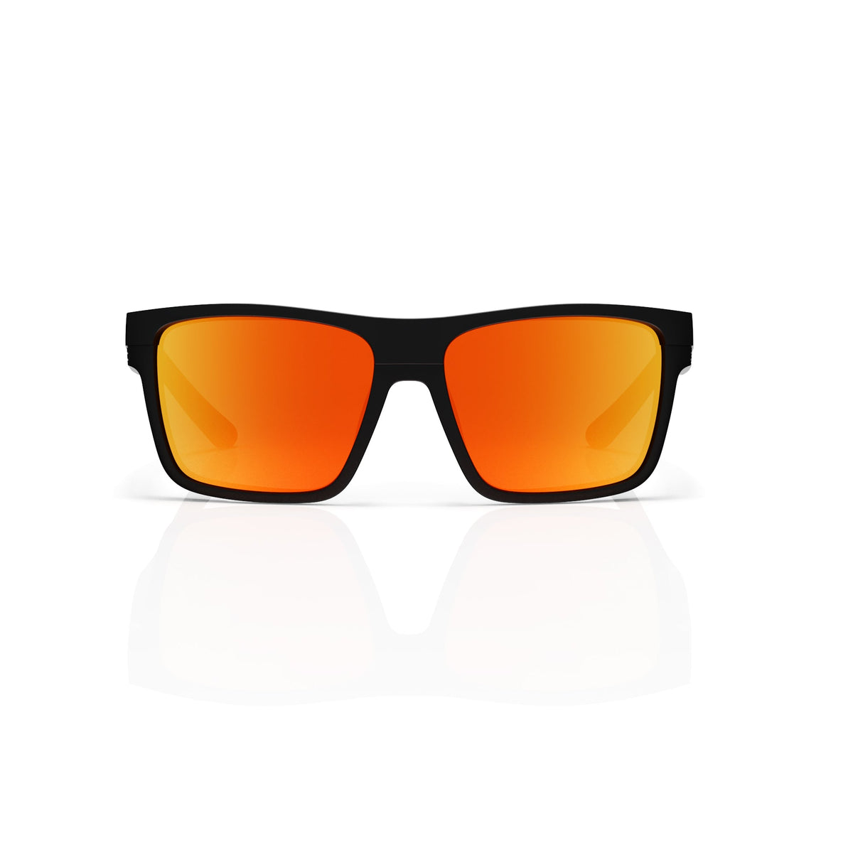 Theo bold wrap sunglasses in Orange / Black, orange lens on black frame, front view