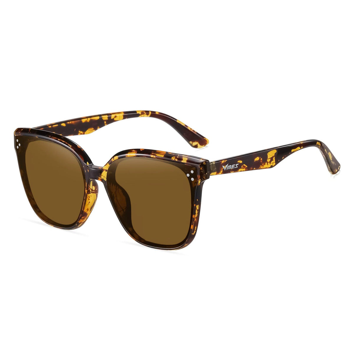 Vesper oversized square sunglasses in Tea / Tortoise, tea lens on tortoise frame, three-quarter view