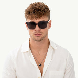 Vesper oversized square sunglasses in Black / Smoke Grey, black lens on smoke grey frame, worn by a man, front view